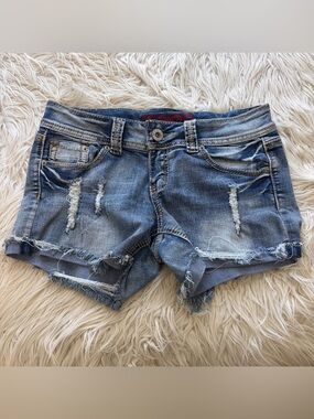 Y2K BONGO Low Rise Distressed Denim Jean Shorts Flap Pocket Junior Size 9